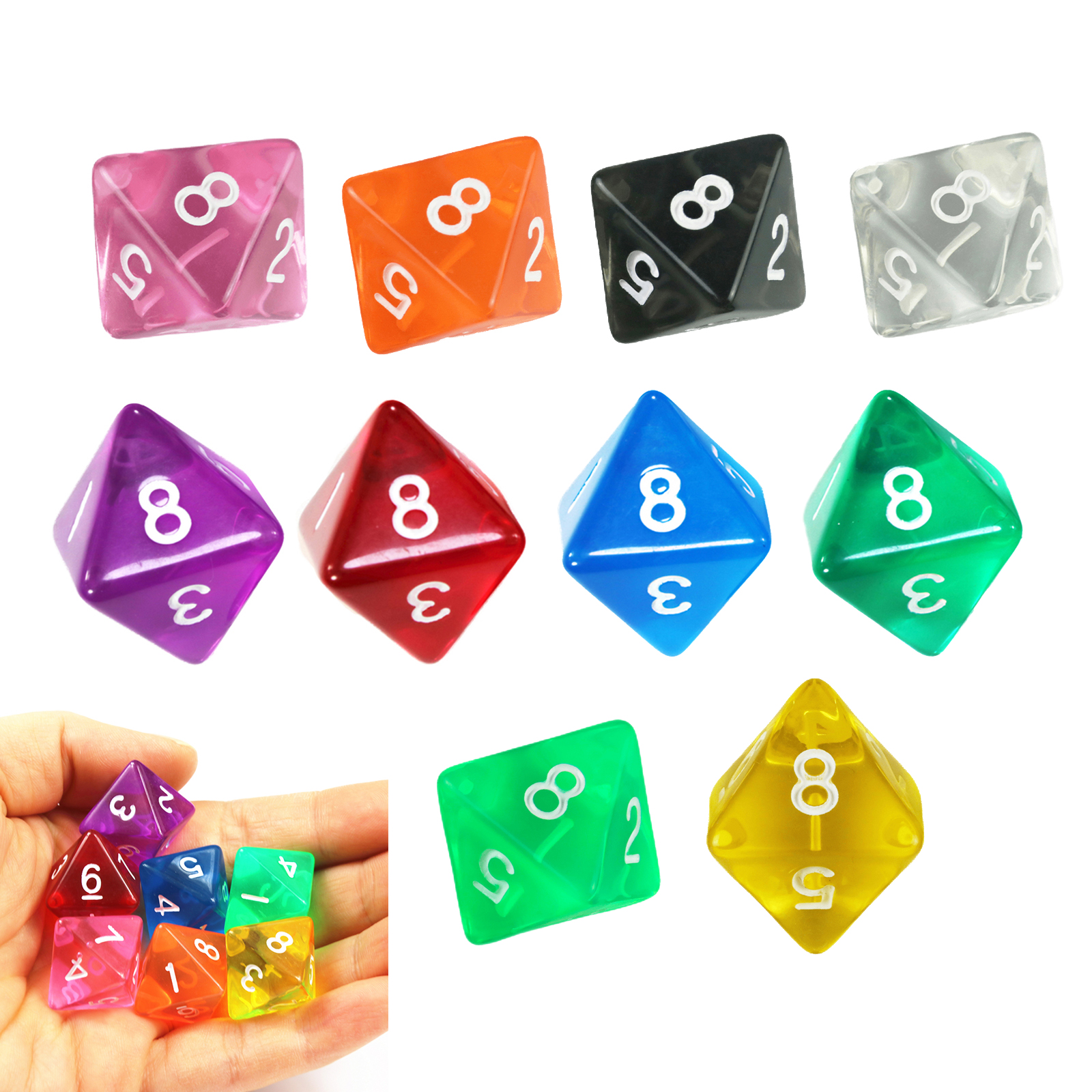 Board Game Digital - 10Pcs D8 Transparent Color Dice Set,