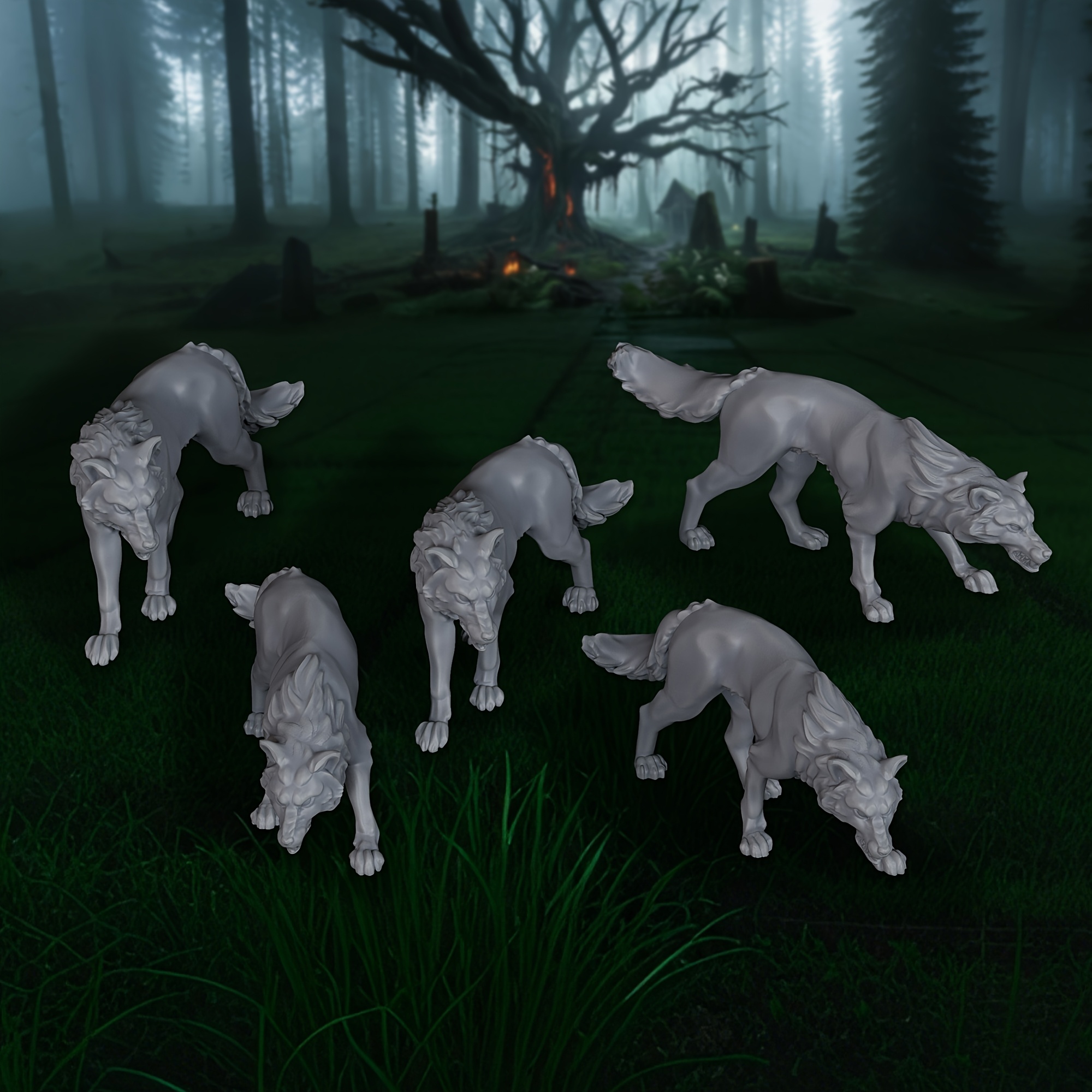 5pcs RPG Wolves Miniatures Set - مراجعة Board Game Zombie وسعره
